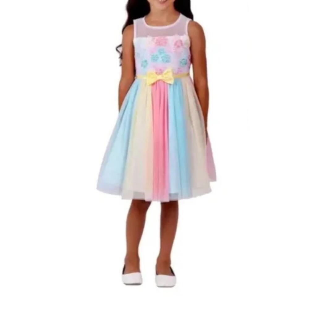 Jona Michelle Boutique Special Occasion Dress Blue Pink Yellow Girls Size 3T - Picture 3 of 11